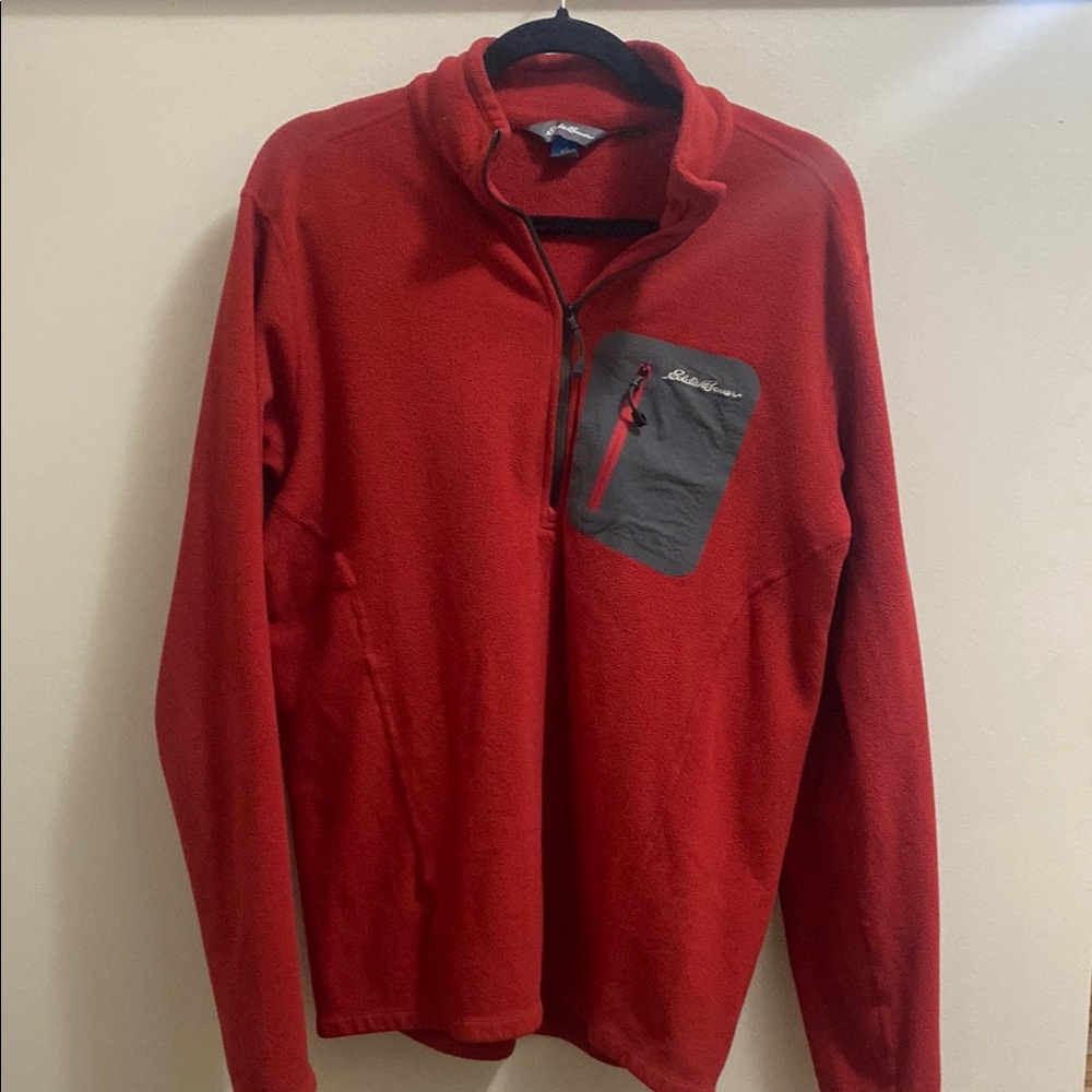 Eddie Bauer Red and Gray Zip Up Sweater